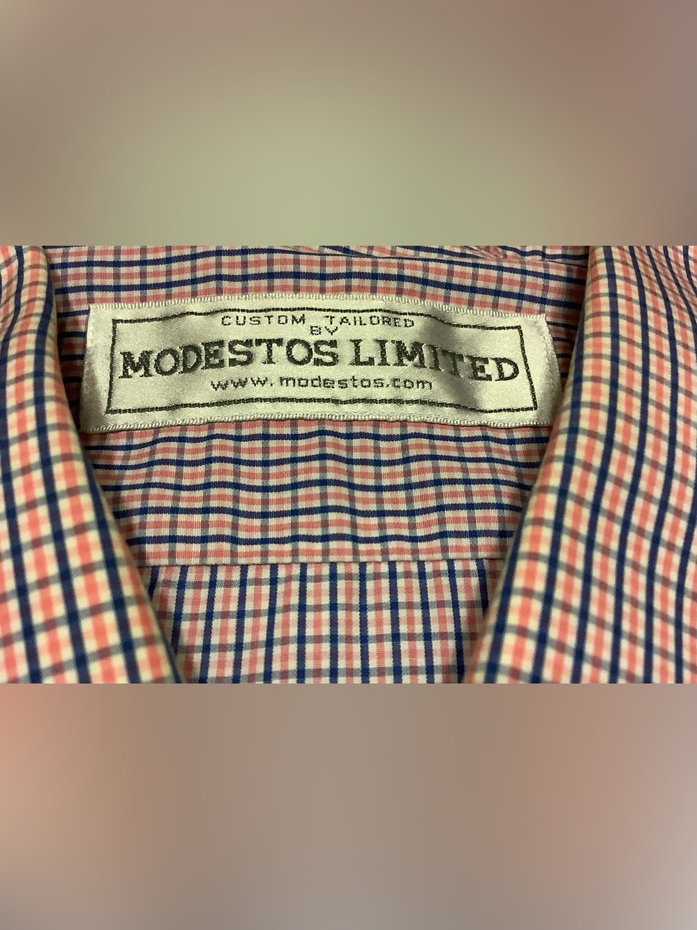 Modesto's Men's burnt orange, white and Blue Checked Shirt. Custom tailored.